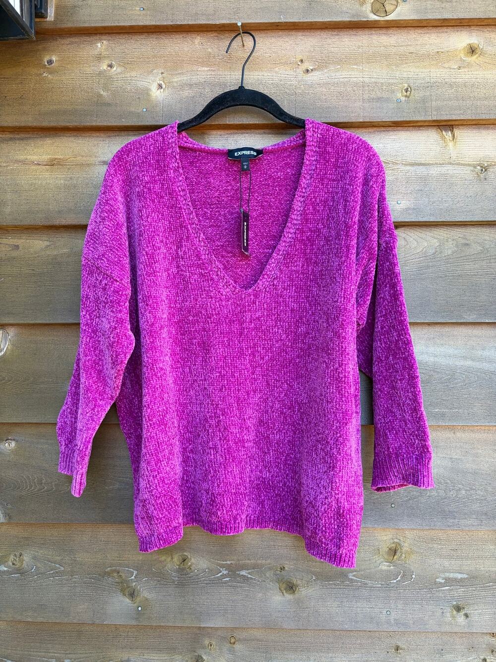 Express pink chenille v neck sweater